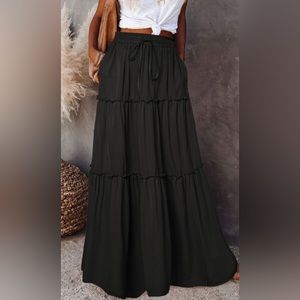 TIERED DRAWSTRING WAIST MAXI SKIRT